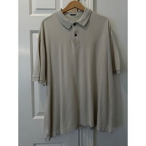 Nautica Mens Silk Cotton Blend Polo Shirt Beige Tan Short Sleeve Large L Pique